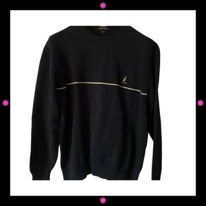 MEN'S NAVY BLUE SWEATER WITH WHITE STRIPE BY NAUTICA MEDIUM